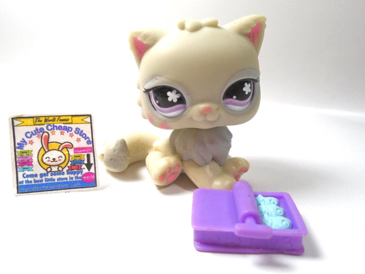 Littlest Pet Shop Cuddliest Grey Persian Cat #722 with sardines